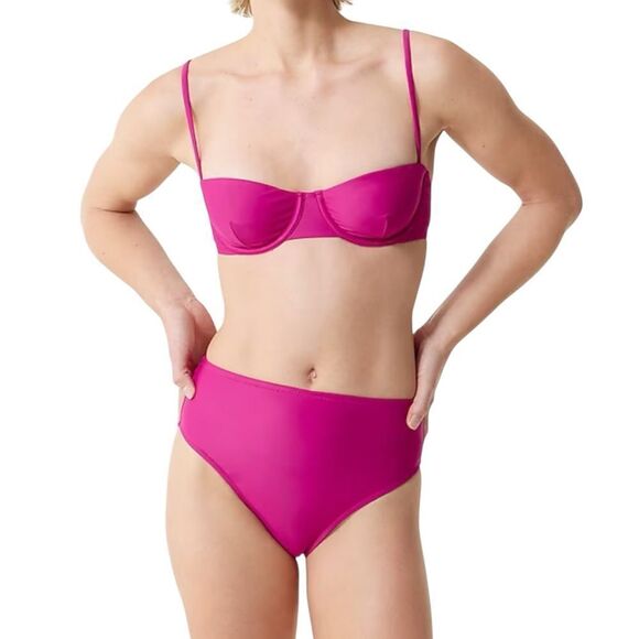 J Crew Radiant Fuchsia Hallie High Rise Bikini Bottom Sz XS NWT - Picture 2 of 13